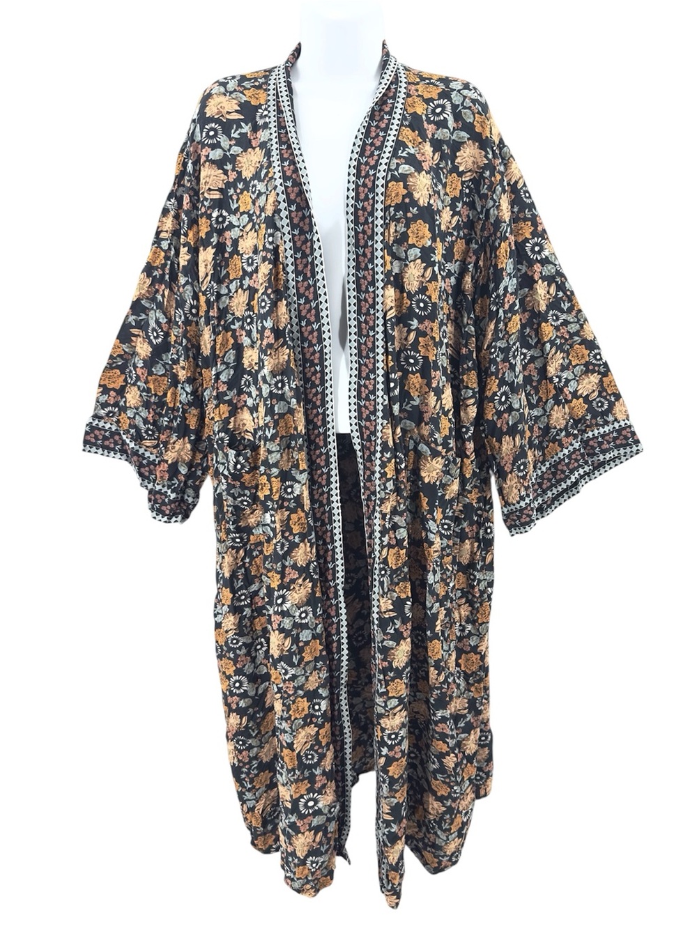Natural Life Camila Boho Kimono Duster Long Cardigan Size L/XL Floral Indie - Picture 2 of 10